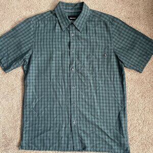 Marmot Shirt Mens M Blue Plaid Button Down Hiking Outdoor Short Sleeve Casual